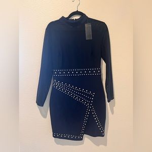 Wow Bodycon dress with studs in Navy Blue- NEW